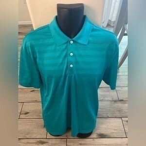 Men’s used Chaps 78 size M medium blue striped polo golf shirt stay dry